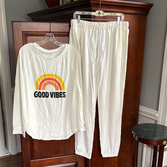 Tops - “Good Vibes” Rainbow Graphic Jogger Lounge Set